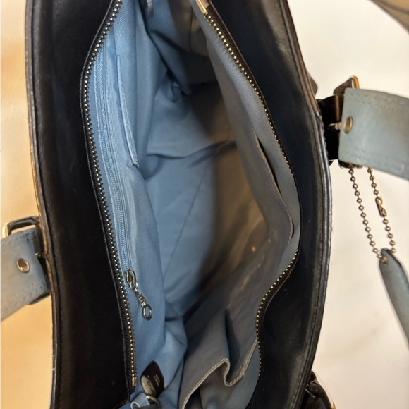 Coach Hampton Blue Black Wool Tweed Leather Trim Tote - Picture 8 of 10